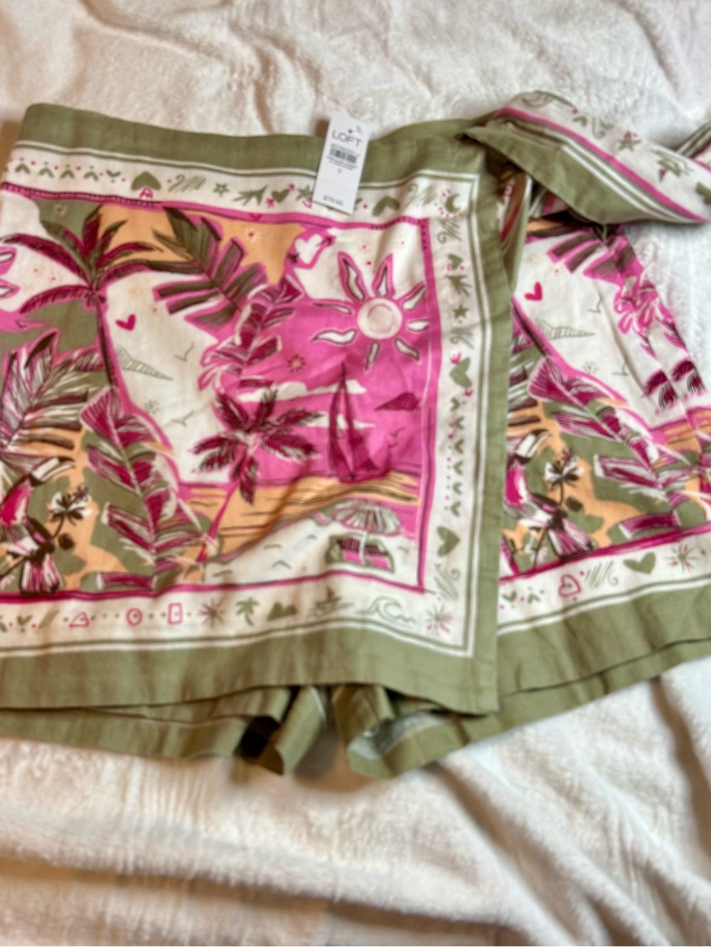 NWT LOFT Tropical Print Linen Blend Wrap Skort Size 6